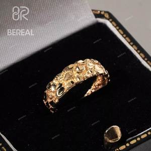 Custom 9K 10K 14K 18K Solid Gold Nugget <b>Ring</b> Band <b>Man</b> Women Hot Selling Vvs Moissanite Diamond Nugget Band <b>Ring</b> Fine Jewelry - Product Image 2