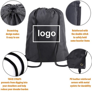 Sacs de gymnastique à cordon en polyester 210D colorés et unis, sac à dos avec cordons en nylon et sport avec logo personnalisé - Product Image 3