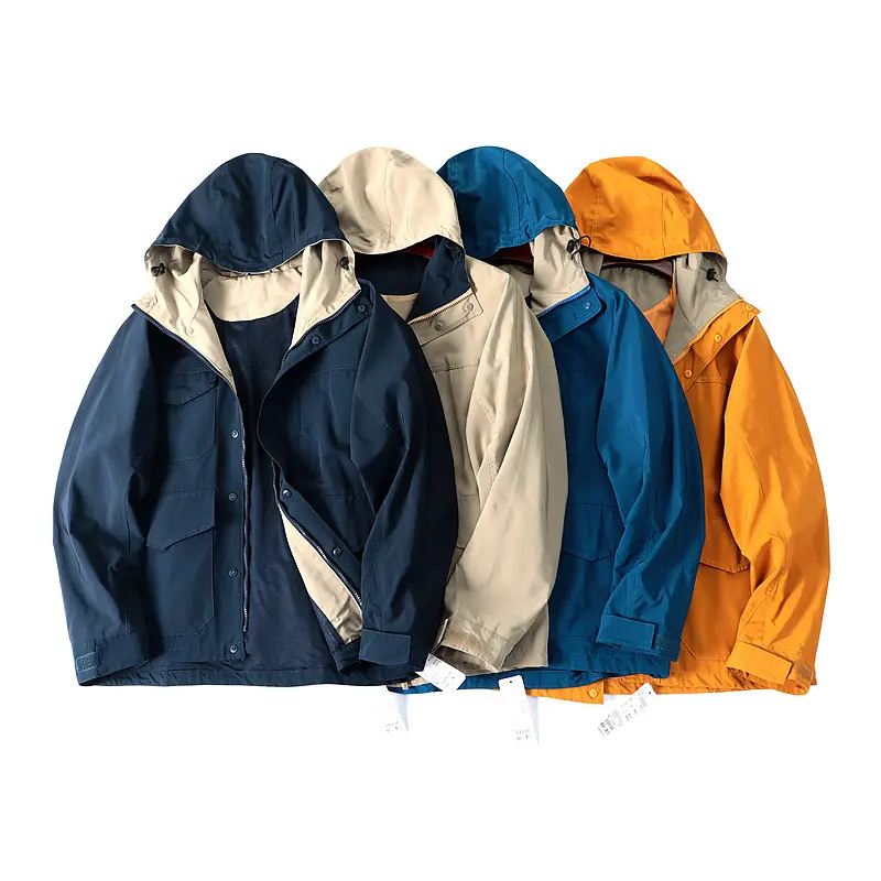 Outdoor Wear Hiking Mens Jacket Windbreaker Clothing Casual Loose Plain Waterproof Hooded Cargo Men's Jacket Coat