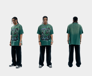 T-shirt Oversize Graphique pour Homme, Style Vintage Délavé, Streetwear, Coton Vieilli, Rétro Basketball Décontracté - Product Image 5