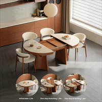 Table à manger Dongshi Rock Board en bois massif de style médiéval, plateau en travertin, pliable et rétractable, luxe léger pour petit appartement