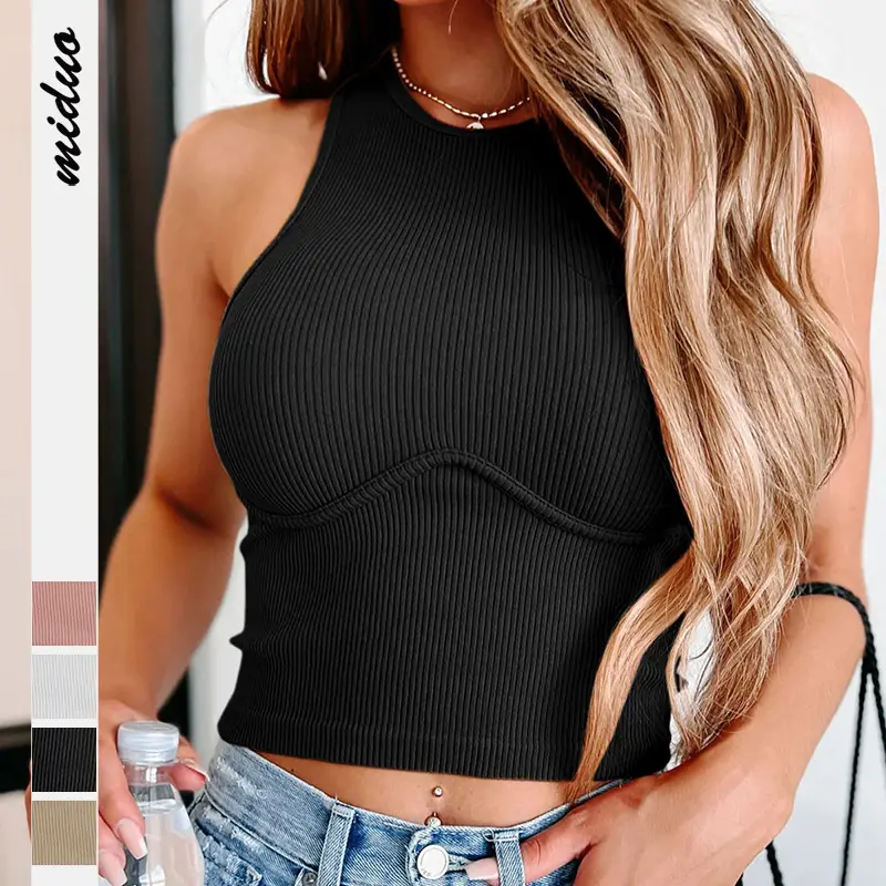 Fashion Summer Sexy Casual Women's Ribbed Knit Sexy Babes Camisole Navel Cropped Top