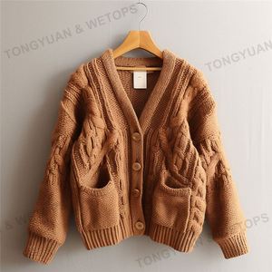 Vêtements personnalisés d'hiver surdimensionnés <span class=keywords><strong>fantaisie</strong></span> ornés Cardigans haut court Double poche tricot <span class=keywords><strong>femme</strong></span> Cardigan pulls - Product Image 3