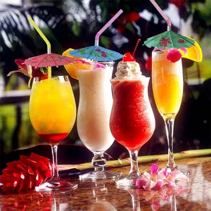 Payung koktail Hawaii sekali pakai sedotan Flamingo nanas sedotan minum Luau dekorasi pesta sedotan dapat ditekuk