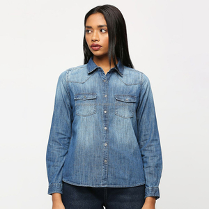 Nardon Apparel 2025 Venta caliente Nuevo Color sólido Casual Button-Down Tops Blusa elegante Camisa de mezclilla suave - Product Image 4