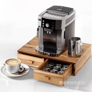 Wooden Coffee Pod Storage Box Double Drawer Desktop Organizer For Coffee Machine And <b>Toaster</b> Rack - Product Image 3