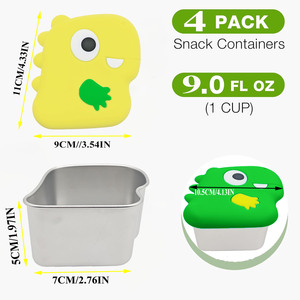 Fiambrera para niños pequeños de 9oZ para guardería, contenedores de alimentos a prueba de fugas de fácil apertura escolar con tapas de silicona, contenedores de aperitivos de acero inoxidable - Product Image 2