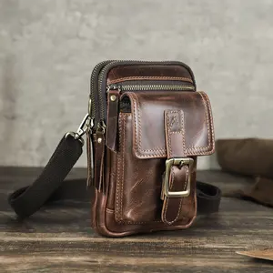 Großhandel Kontakt Vintage-Stil Echt leder Umhängetasche für Männer Mini Messenger Phone Bag