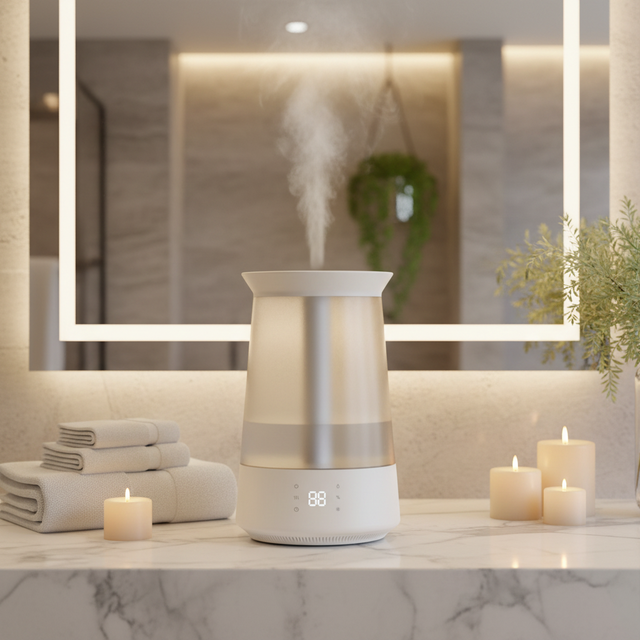 Energy Efficient Quiet Humidifier with Top Fill Adjustable Mist Auto Shut Off Humidistat and Timer Remote Control