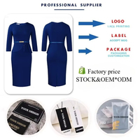 Robes de travail tendance D3312 pour femmes, élégantes et décontractées, à manches trois quarts, col rond, coupe ajustée, pour le bureau, avec ceinture.