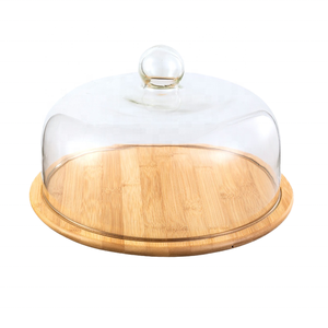 Vassoio di torta di bambù con copertura in acrilico trasparente <span class=keywords><strong>per</strong></span> cucina/compleanno/matrimonio/antipasto Dessert - Product Image 1