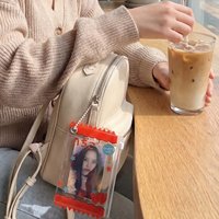 Faible MOQ, Pochette étanche de 3 pouces pour bonbons, porte-cartes photo KPOP en PVC transparent personnalisé avec fermeture éclair et porte-clés