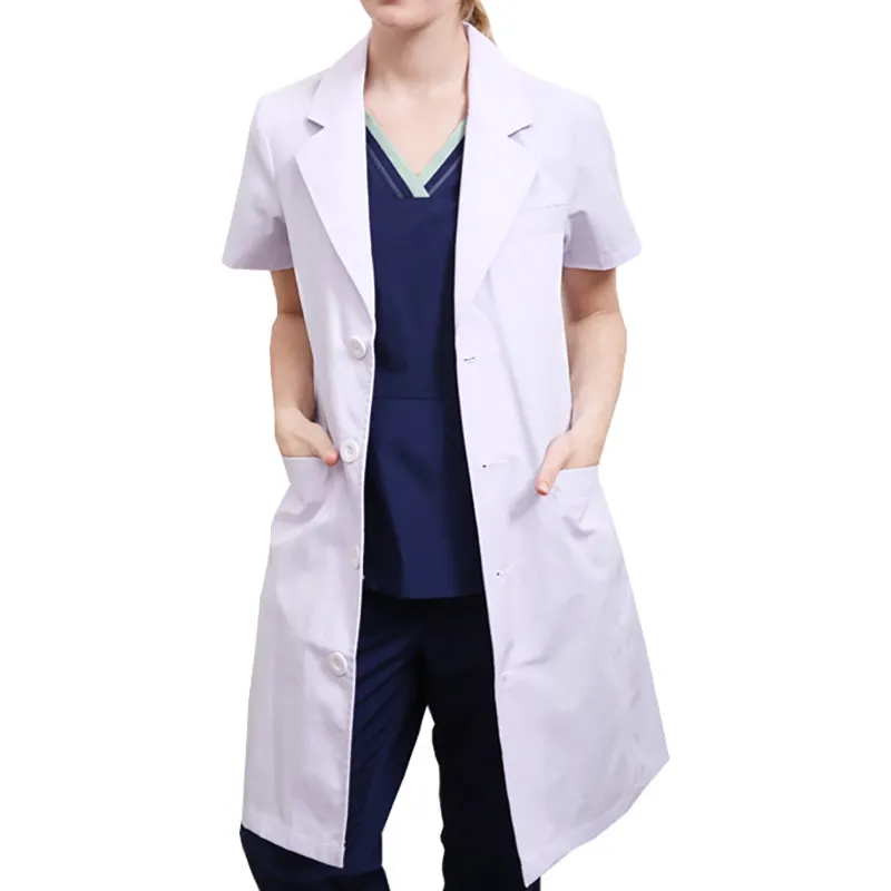Hochwertige weiße Labor kittel Kurzarm-OEM-Arzt-Pflege uniformen für das Krankenpflege personal