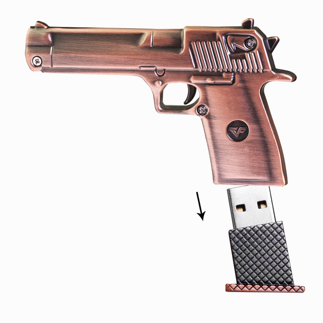 New Copper Metal USB Flash Drives 1GB 4GB 8GB 16GB 32GB 128GB Gun Shape Design Metal USB Flash Disk