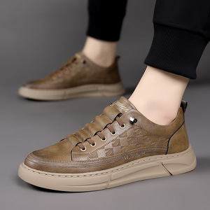 Men's Retro Genuine <b>Leather</b> <b>Sneakers</b> Round Toe Slip-On Waterproof Rubber Sole Walking Shoes - Product Image 2