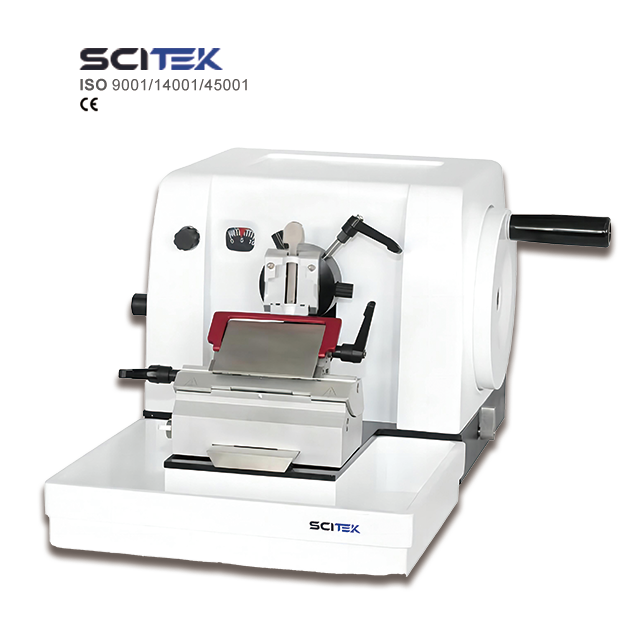 SCITEK Rotary Microtome 0-60μm cuts high quality paraffin sections without need for a power source Large capacity waste tray