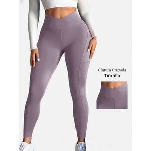 Leggings de Yoga Cruzados de Cintura Alta, Elásticos, Sólidos, con Estiramiento en Cuatro Direcciones, Pantalones Deportivos Sin Costuras - Product Image 1