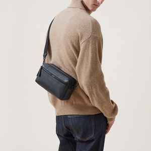 Bolso cruzado de cuero negro con cremallera para <span class=keywords><strong>hombre</strong></span>, <span class=keywords><strong>bandolera</strong></span> con logotipo personalizado - Product Image 4