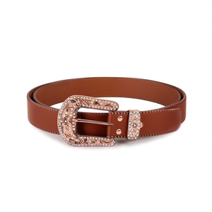 Ceinture en cuir pour femmes Nz Flower Half Buckle Diamond Belt 3.8x105Cm - Product Image 4
