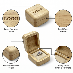 Caja de Joyería para Anillos de Madera, con Logotipo Grabado Personalizado, Estuche de Almacenamiento Portátil para Anillos de Boda, Diseño Elegante en Madera Natural - Product Image 5