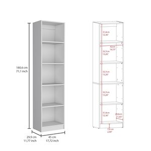 Bibliothèque blanche à 5 niveaux, 33x15x85cm, design fin, étagère de rangement pour bureau à domicile, style minimaliste - Product Image 5