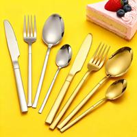 Juego de Cubiertos de Acero Inoxidable, Dorado, Plateado, Mate, Cuchara, Tenedor, Cuchillo, Vajilla Moderna de Lujo con Mango Largo para Bodas y Restaurantes