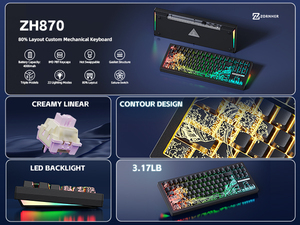 Clavier mécanique sans fil Zornher ZH870 noir Ukiyo-e avec rétroéclairage RGB artistique pour jeux, 87 touches pour ordinateur portable - Product Image 2