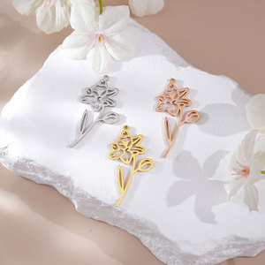 Colgantes y dijes de moda de acero inoxidable 316L chapados en oro PVD de 14K y 18K personalizados para hacer joyas, dijes de flores para pulseras. - Product Image 3