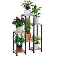 Support à plantes sur pied en fer et bois, style échelle, 6 niveaux, durable, thermolaqué, avec pieds réglables pour jardin et intérieur