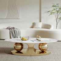 Table basse moderne créative en acier inoxydable Table basse ovale en dalle de roche pour la maison