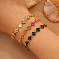 Gelang pesona bunga berlian penuh zircon warna-warni mewah grosir, berbahan stainless steel, untuk wanita