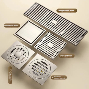 Accesorios de ducha de baño negros y grises modernos, desagüe de suelo antiolor de latón de 4 pulgadas, desagüe de suelo de acero inoxidable - Product Image 4