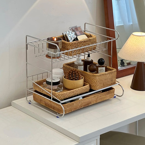 Natural Rattan Handmade <b>Storage</b> <b>Basket</b> For Cosmetics Brushes Dressing Table Desktop Organizer Retro Style - Product Image 2
