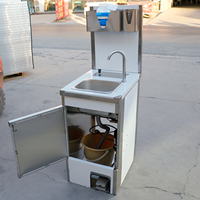 Évier portable en acier inoxydable avec réservoir d'eau chaude, robinet chauffant, roulettes à 2 roues, lavabo extérieur autoportant facile à nettoyer