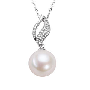 Collier de perles d'eau douce rondes de 11-12 mm pour femmes Zhuji Jewelry avec zircon, pendentif en argent avec des défauts discrets - Vente en gros - Product Image 5