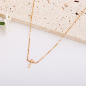 Christian <b>Cross</b> Pendant Necklace 22k Gold Plated Minimalist Snake <b>Chain</b> Women's Everyday Wear - Product Image 4