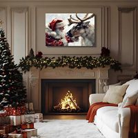 Tableau mural Père Noël et rennes, scène de Noël chaleureuse avec neige, peinture à l'huile, impression sur toile encadrée, décoration intérieure
