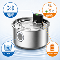 Fontaine à eau rechargeable pour animaux de compagnie 7L, distributeur d'eau sans fil pour chat, acier inoxydable 304, commande tactile, fontaine à eau silencieuse