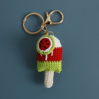 Porte-clés en crochet fait main, motifs mini fruits (melon, kiwi, fruit du dragon, orange, fraise) et crème glacée