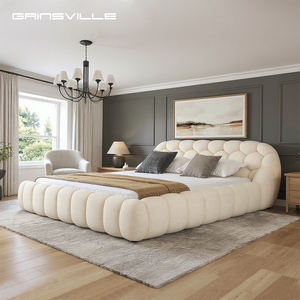 Cama <span class=keywords><strong>King</strong></span> Size Moderna Tapizada en Terciopelo |   Base de Cama Tapizada de Lujo para Recámara Principal |   Fabricante OEM Personalizado - Product Image 1