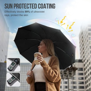 Multi Color Custom Logo Classic 3-Folding Fully-<b>Automatic</b> LED Light Safety Travel <b>Umbrella</b> for Business Gifts Outdoor Sun Rain - Product Image 6