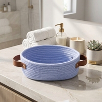 Petit panier tissé KUYUE, mini panier de rangement en corde de coton bleu, panier décoratif ovale pour jouets, chiens et chats