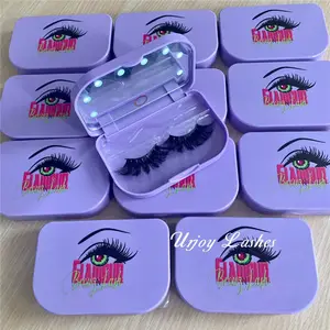 high quality multiple eyelashes packaging 25mm eyelashes box light purple led light lash box with custom logo