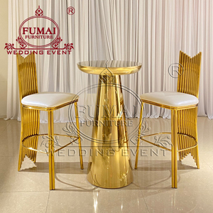 Luxurious <b>Round</b> Gold Stainless Steel <b>Outdoor</b> Bar Height <b>Table</b> - Product Image 4