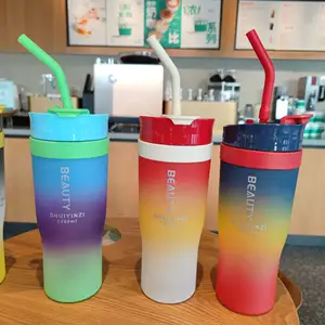 Seaygift new style 1.2L Cool gradient Ice tumbler sippy cup handheld car large capacity frosted plastic water bottle with straw