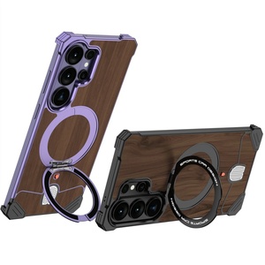 เคสแม่เหล็กแผ่นหลังไม้วอลนัทแบบขั้นสูงสำหรับ Samsung S26 Ultra พร้อม 360 °   ขาตั้งโทรศัพท์แบบวงแหวน โครงอะลูมิเนียมอัลลอยด์ ป้องกันแรงกระแทก - Product Image 4
