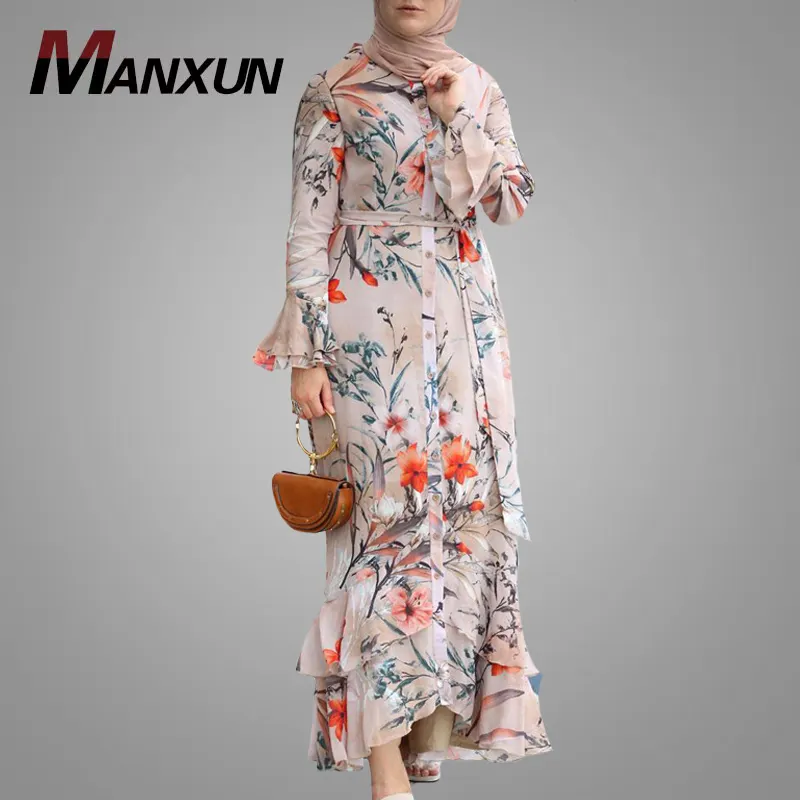 Mới Nhất Thời Trang Hồi Giáo Phụ Nữ Quần Áo Khiêm Tốn Đầy Màu Sắc Hoa In Hồi Giáo Abaya Chất Lượng Cao Abaya Ấn Độ & Pakistan Quần Áo