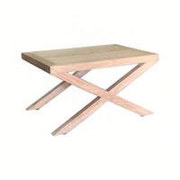 HL041 Meuble de style provincial français, tabouret de coiffeuse/ottoman avec pieds croisés en bois antique et coussin en tissu de lin, pour la fin du lit ou le salon