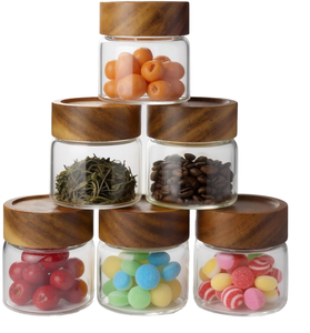 Glass Overnight Oats <b>Jar</b> Acacia Wood Lid Airtight Handmade Kitchen Meal Prep Container Yogurt Chia Snacks <b>Spice</b> Parfait Food - Product Image 1