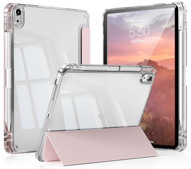 SUNNYCASE Tri-fold Pu Leather Transparent Acrylic Back Pencil Slot Lightweight Shockproof Tablet Case for Ipad Pro 11/13 10th